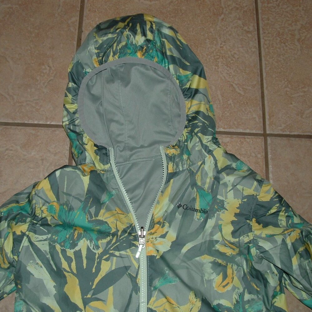 COLUMBIA Girls Sz Medium 10/12 Reversible Hooded Lightweight Full Zip Jacket - Picture 2 of 4